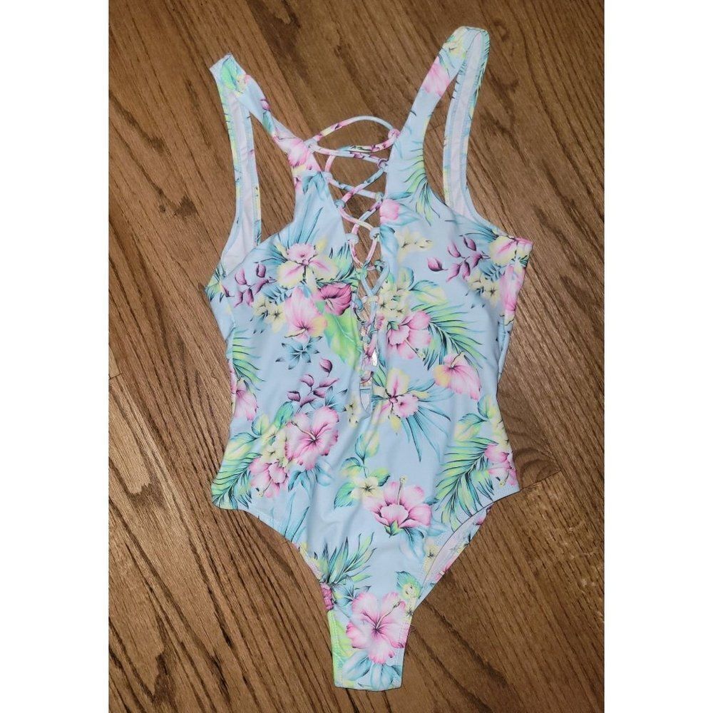 BLU Hawaiian Tropical Cheeky One Piece Scooped Back Swimsuit Women's Size Large